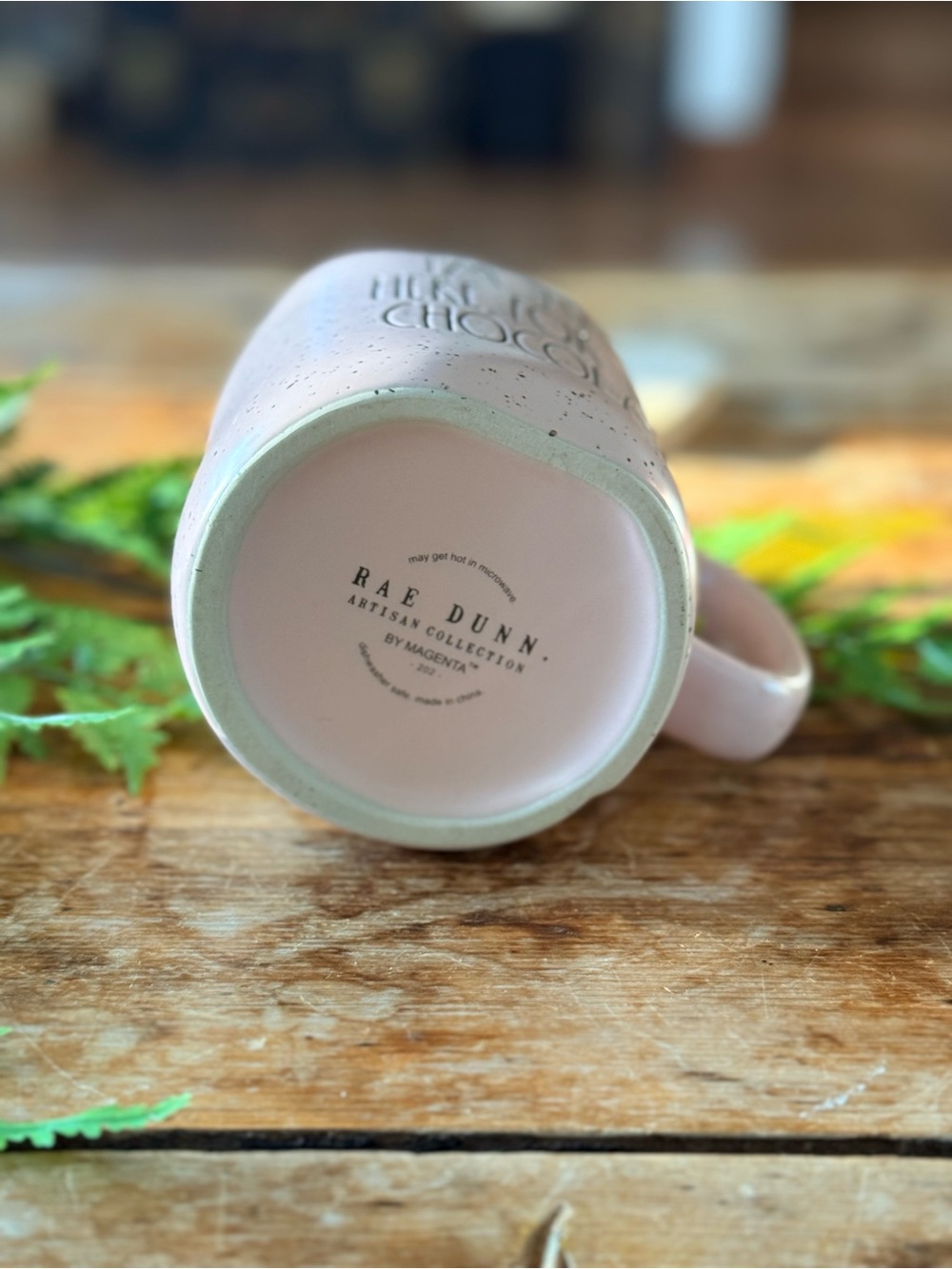 Rae Dunn Pink Speckled Mug "I'm Just Here for the Chocolate" - Picture 4 of 4